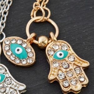 Hamsa Evil Eye Necklace - 2 charms - New